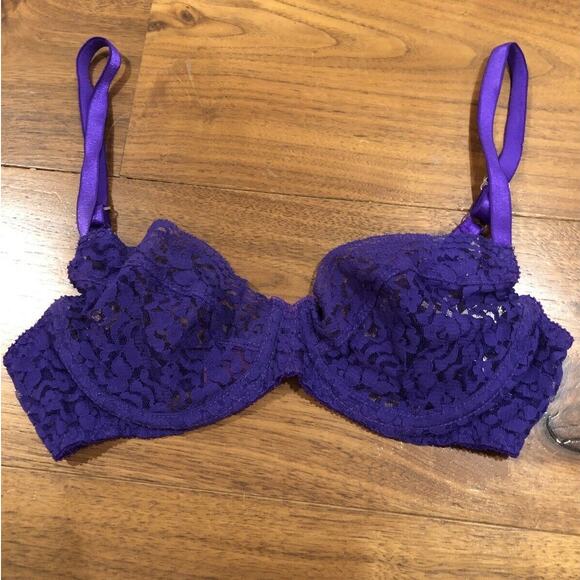 Deborah Marquit Classic Lace Demi Bra Fluorescent Violet size 34B - Picture 1 of 7